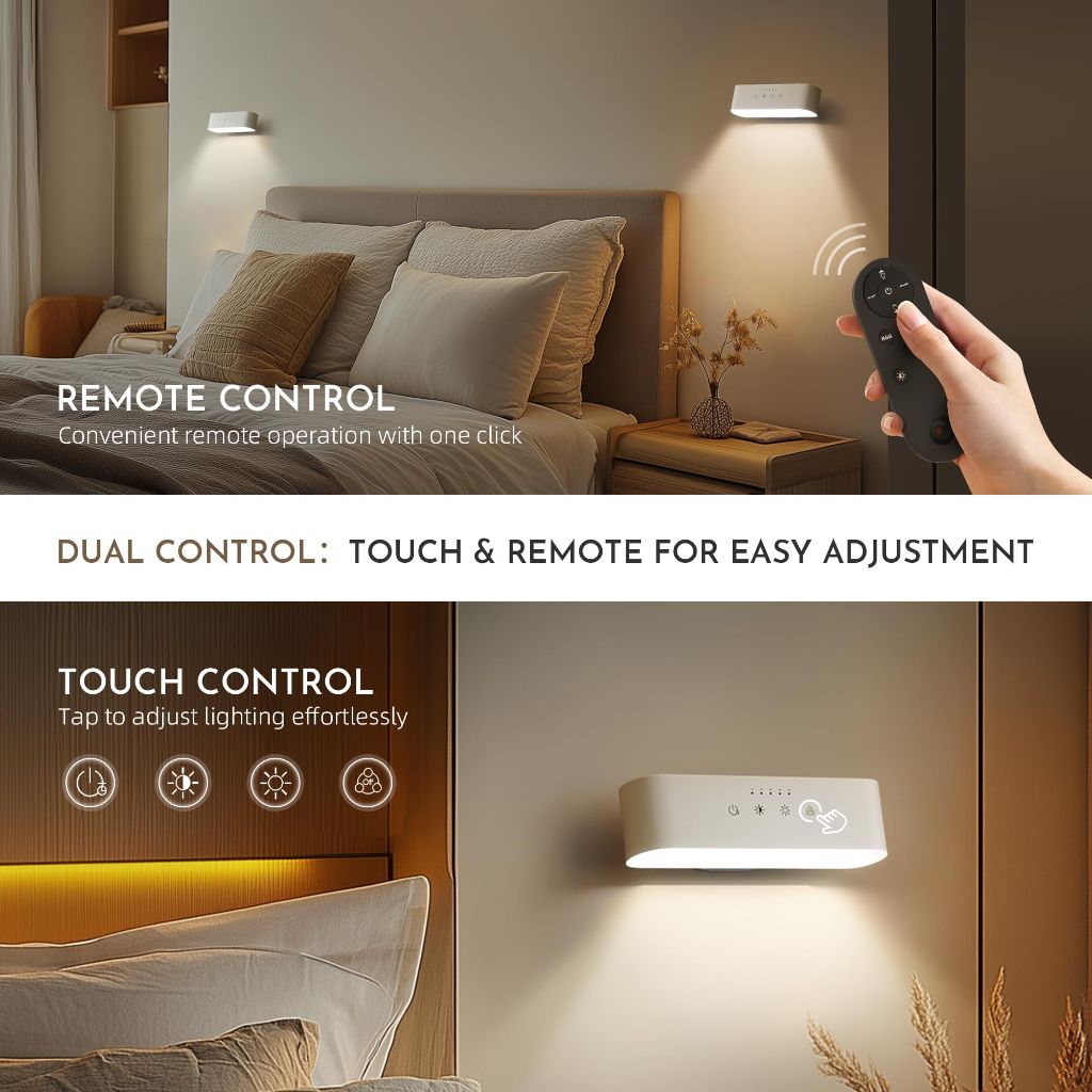 Reglaaly Wall Sconces Set of Two, 360° Rotate Magnetic Rechargeable Wall Mounted Lamp with 3 Color Temperatures & 9 RGB Modes