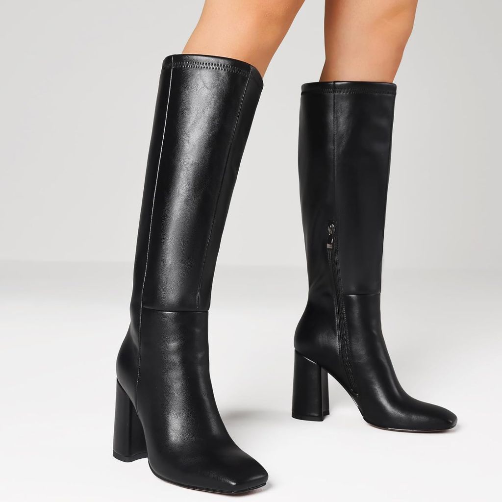 Mikarka Women's Square Toe Chunky Heel Knee High Boots - Black, Size 6.5