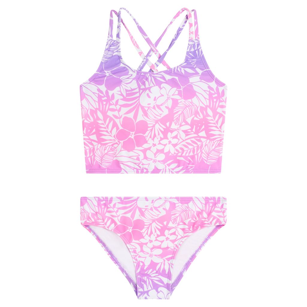 Kanu Surf Girls, Waverly UPF 50+ Beach Sport Criss-Cross Tankini, Fiona Pink/Purple - size 14