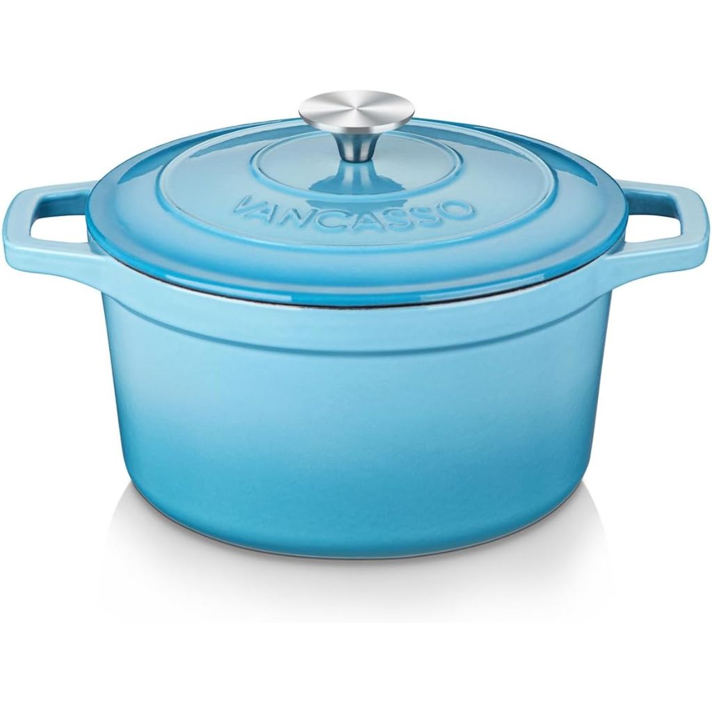 Vancasso Enameled Round Cast Iron Dutch Oven Pot w/ Lid, Non Stick 3.8 Qt, Blue