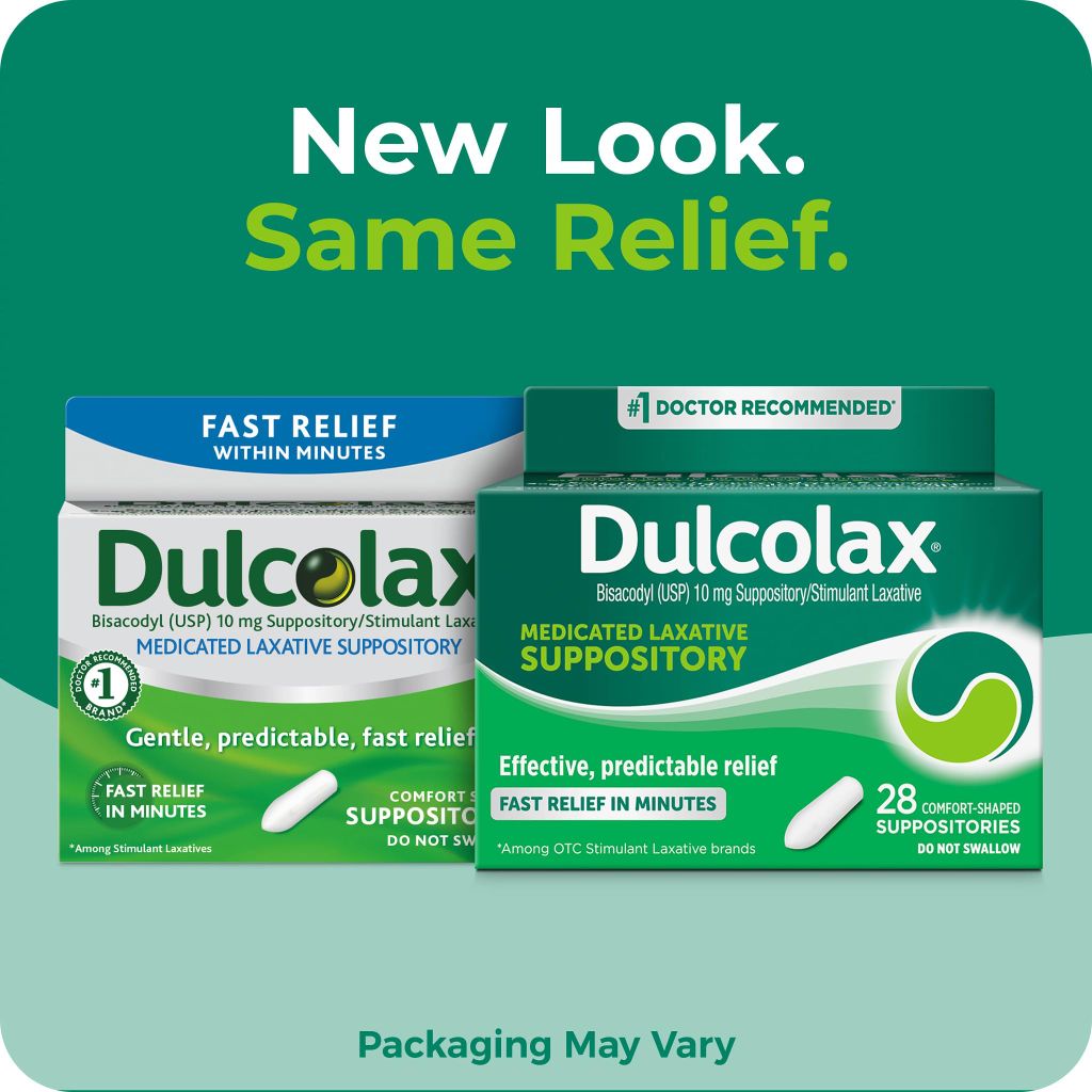Dulcolax Stimulant Laxative Medicated Suppositories, 10 mg, 28 Count, 2 pk