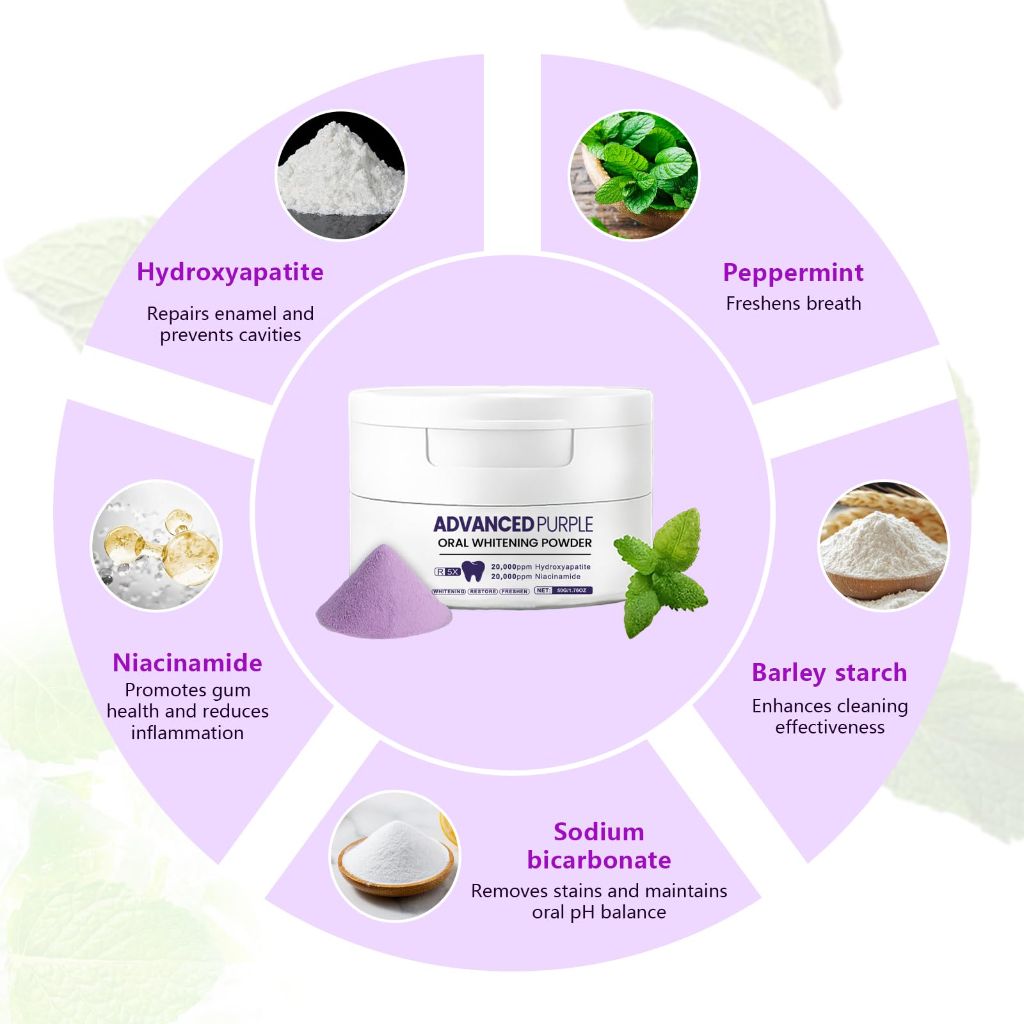2 PCS Teeth Whitening Powder, R5X Advanced Purple Color Balance Toothpaste,  * 50 Grams