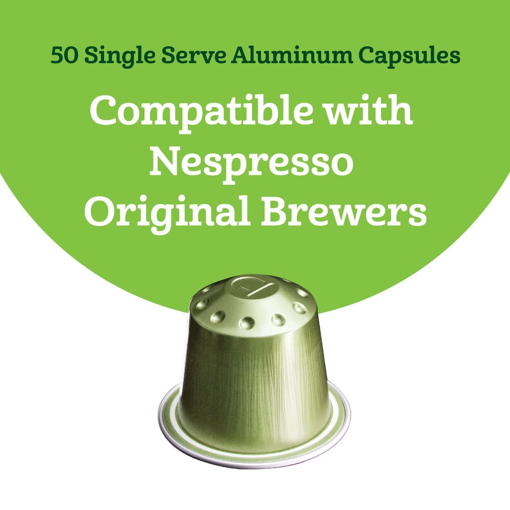 Amazon Fresh Espresso Decaffeinato Dark Roast Aluminum Capsules, Intensity 9/13, 50 Count (5 Packs of 10)