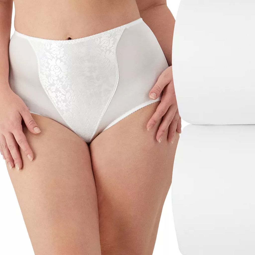 Bali Women’s Shapewear Double Support Light Control Brief with Lace - White, Size 3XL (2 Pack)