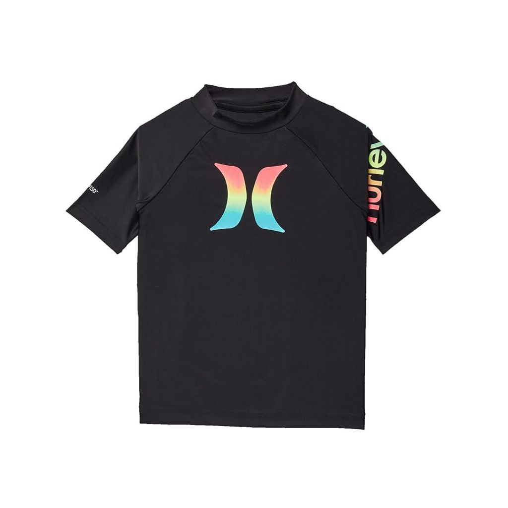 Hurley Kids Short Sleeve Raglan Rashguard (Little Kids) (Black) Boy's Swimwear