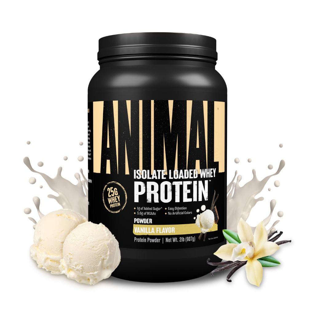 Animal Whey Isolate Protein Powder - Loaded for Pre & Post Workout Muscle Builder, Low Sugar - Vanilla 2 lbs