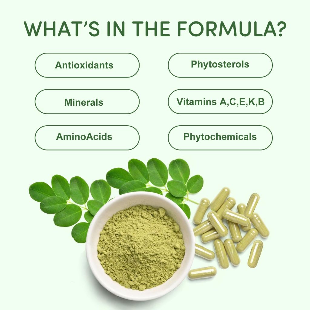 Moringa Capsules,1200mg Pure Moringa Powder Organic Capsules - 60ct