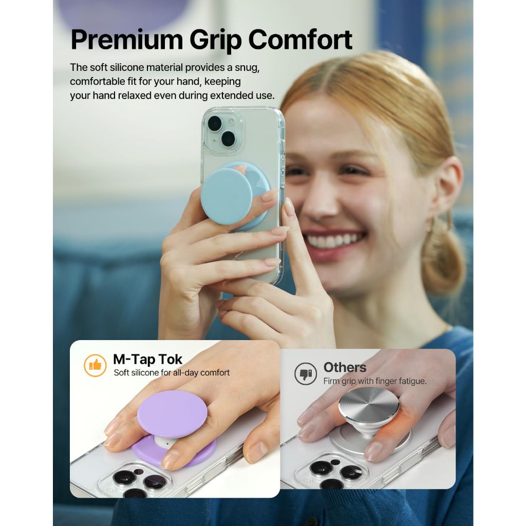 Sinjimoru for MagSafe Phone Grip, Soft Silicone Magnetic Finger Grip for iPhone, Black
