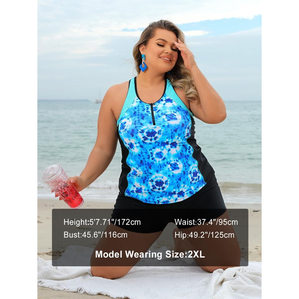 Angel season Swim Tops Women Plus Size, Tie Dye Blue - size 4XL