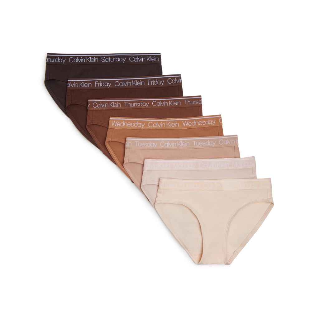 Calvin Klein Kids Girls' Modern Cotton Bikini Days of the Week Underwear 7-Pack, Naturals - size Medium