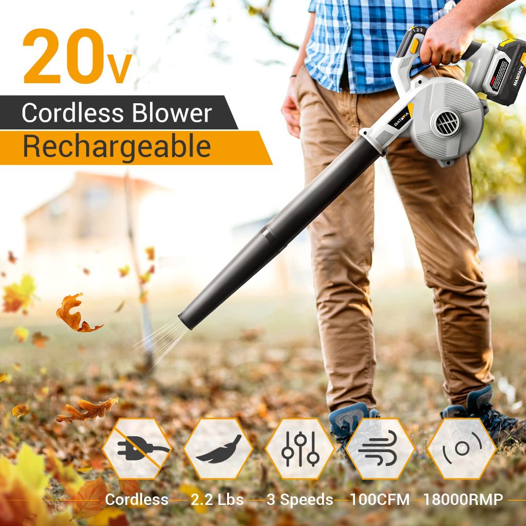 Leaf Blower Cordless with Battery and Charger - 20V Electric Cordless Blower with 3 Speed|100CFM|170MPH
