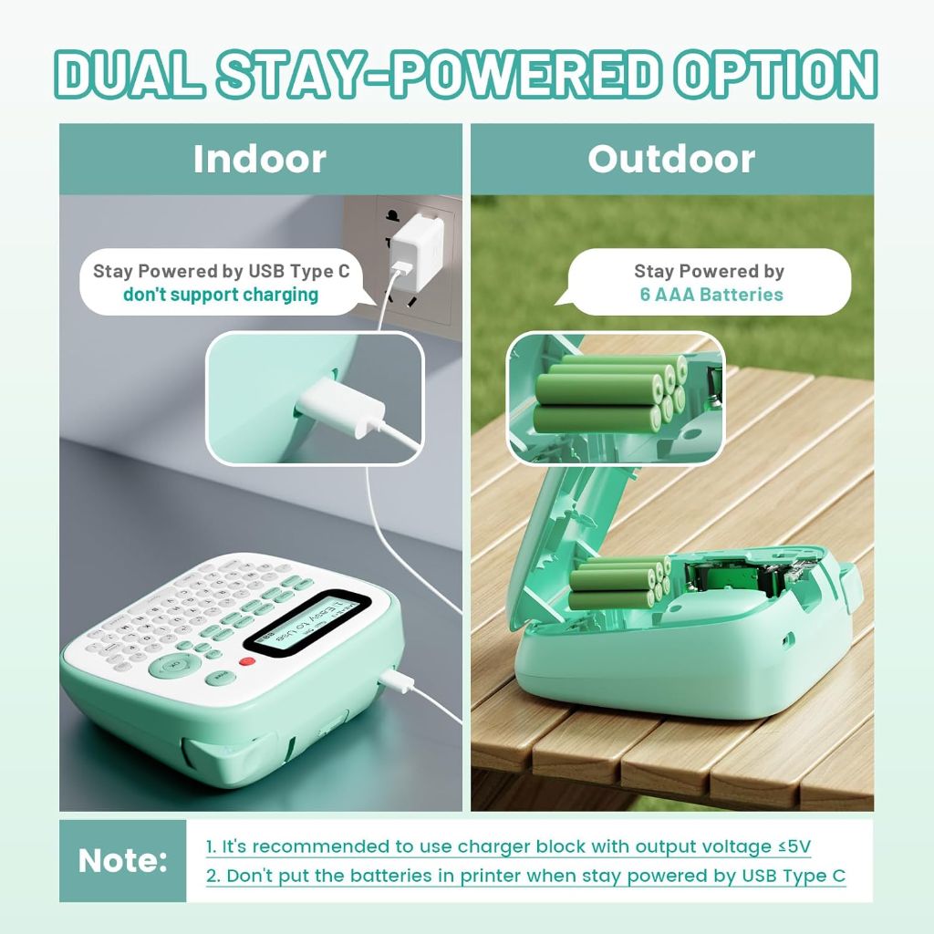 Desktop Label Maker Machine Labels- D210S with Tape-12mm 0.47 Laminated White - Green