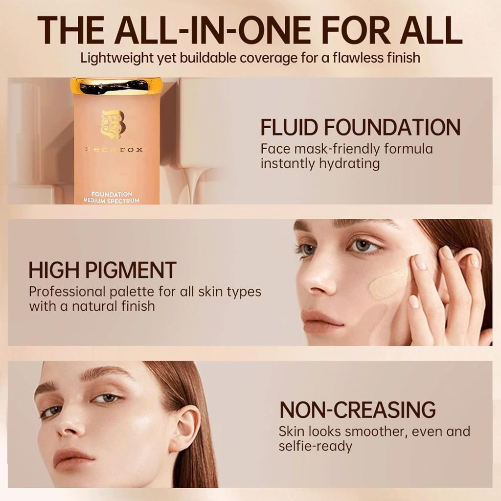 4 in 1 Color Changing Foundation Liquid, Hydrating Medium full coverage concealer with, SPF 50+ (1PCS)