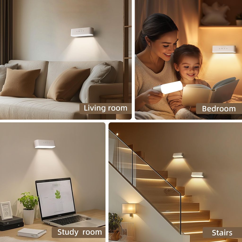 Reglaaly Wall Sconces Set of Two, 360° Rotate Magnetic Rechargeable Wall Mounted Lamp with 3 Color Temperatures & 9 RGB Modes