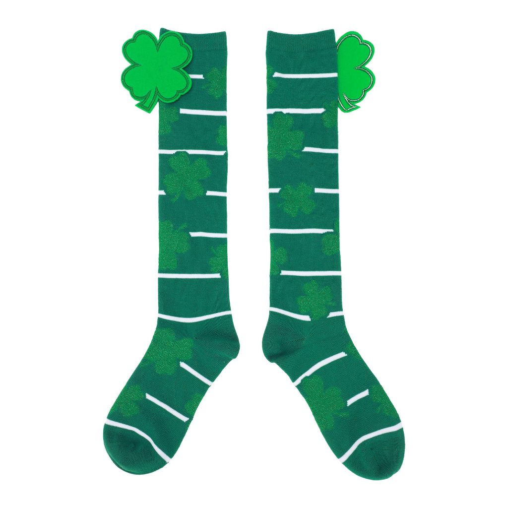 Bioworld St. Patrick's Day Leprechaun & Clover Women's Green Knee-High Socks - (2pk) size 5-10