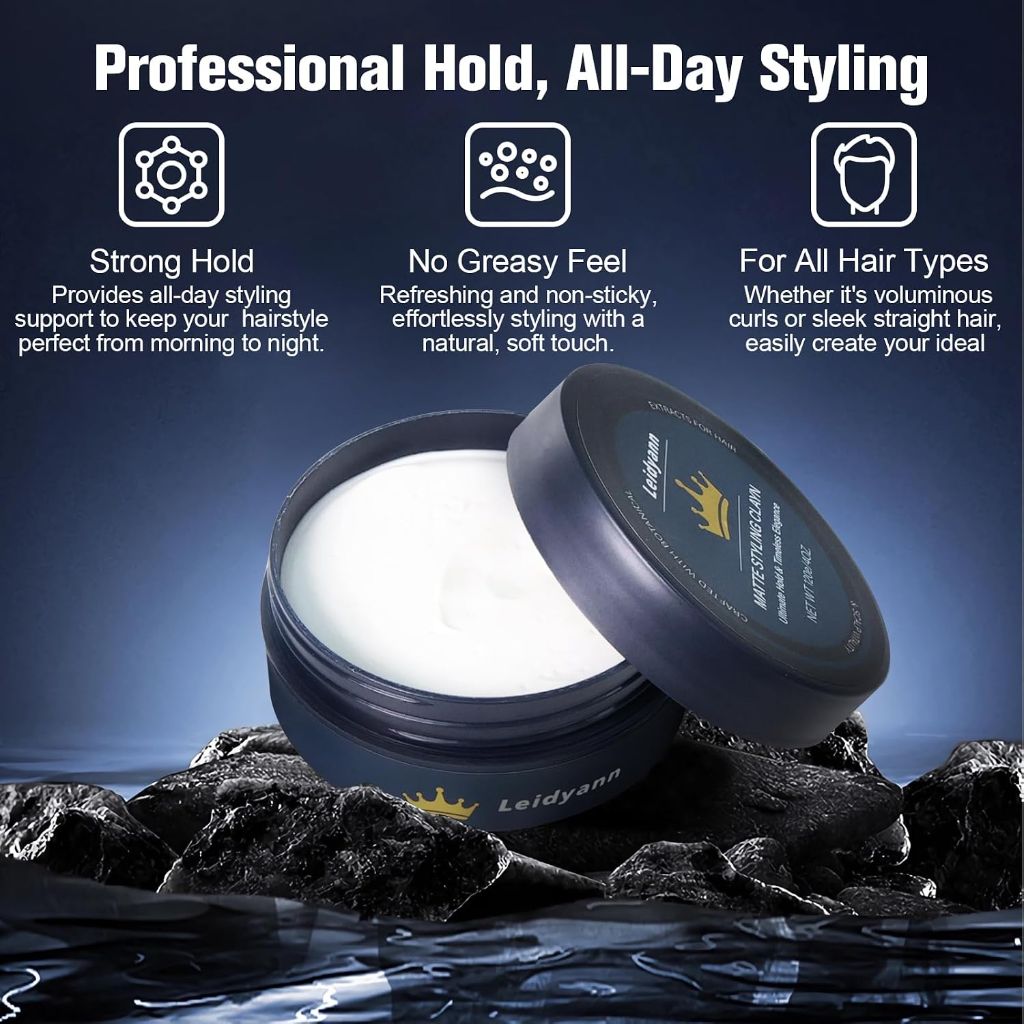 Hair Clay for Men, Strong Hold Matte Finish Natural Hair Cream & Pomade | 120e / 4oz
