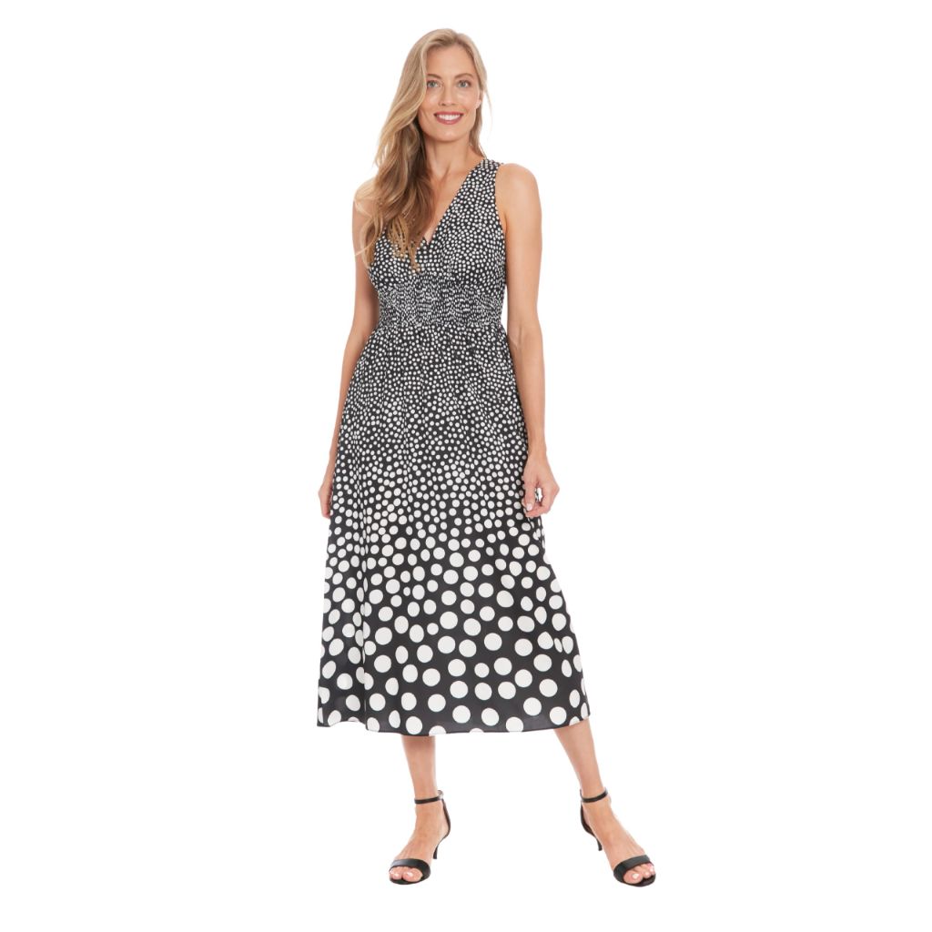 SZ 6, London Times Women's Dresses Women's Sleeveless V-Neck Midi Dress - Black/Ivory