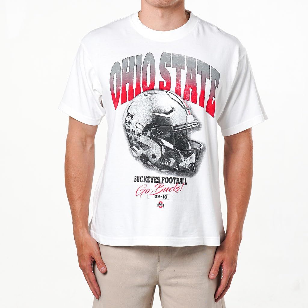 The Wild Collective Unisex Ohio State Silver Helmet Band Tee, Medium Vintage White