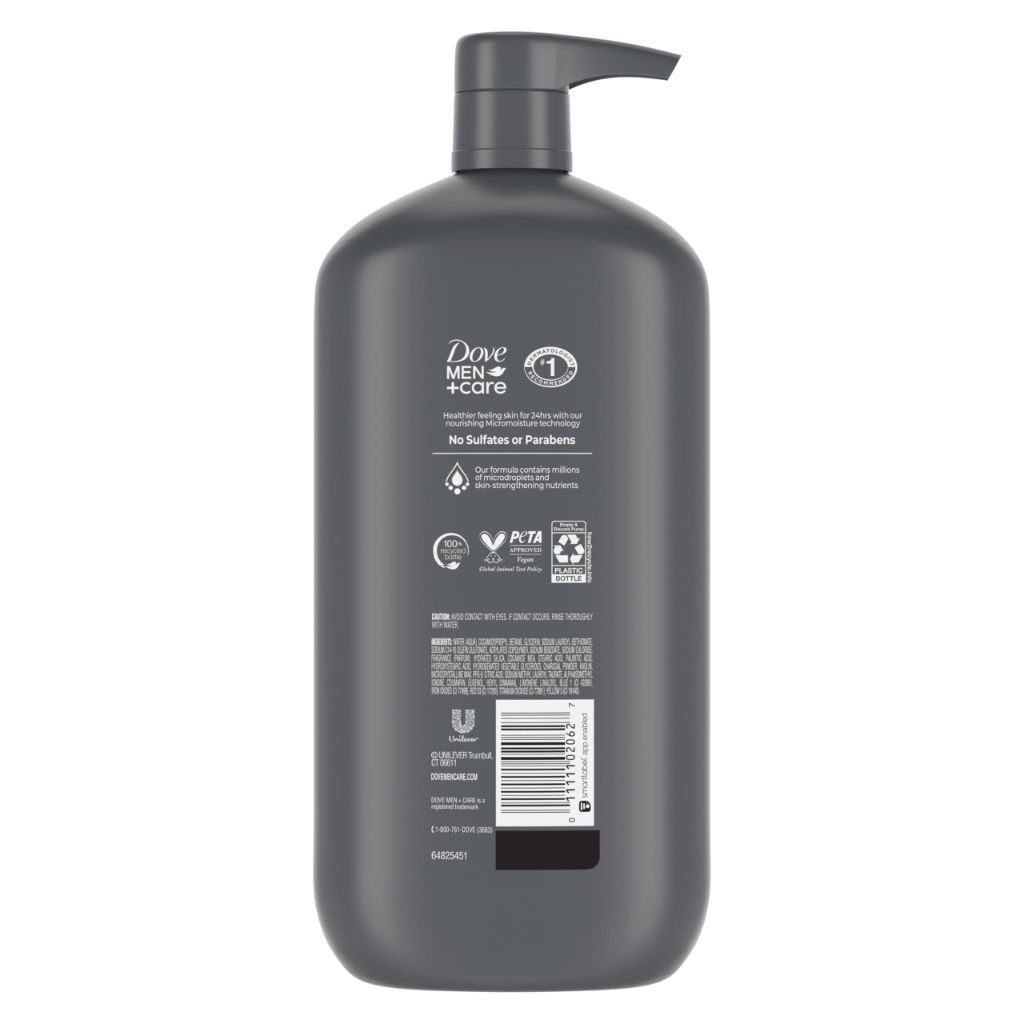 DOVE MEN + CARE Body and Face Scrub Charcoal + Clay Body Wash, 30 oz