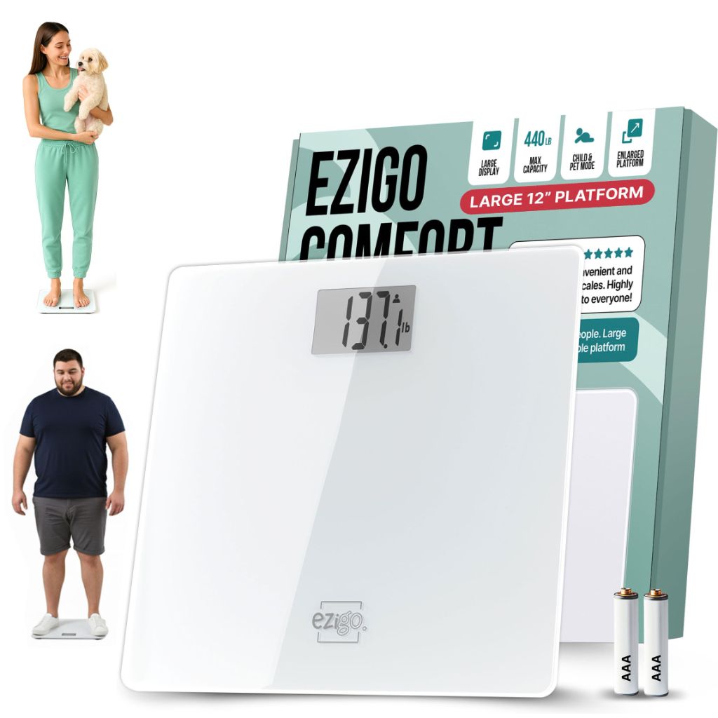 Bathroom Scale for Body Weight with XL Platform 12-inch 30cm Accurate High Capacity 440lb/200kg, Batteries Included
