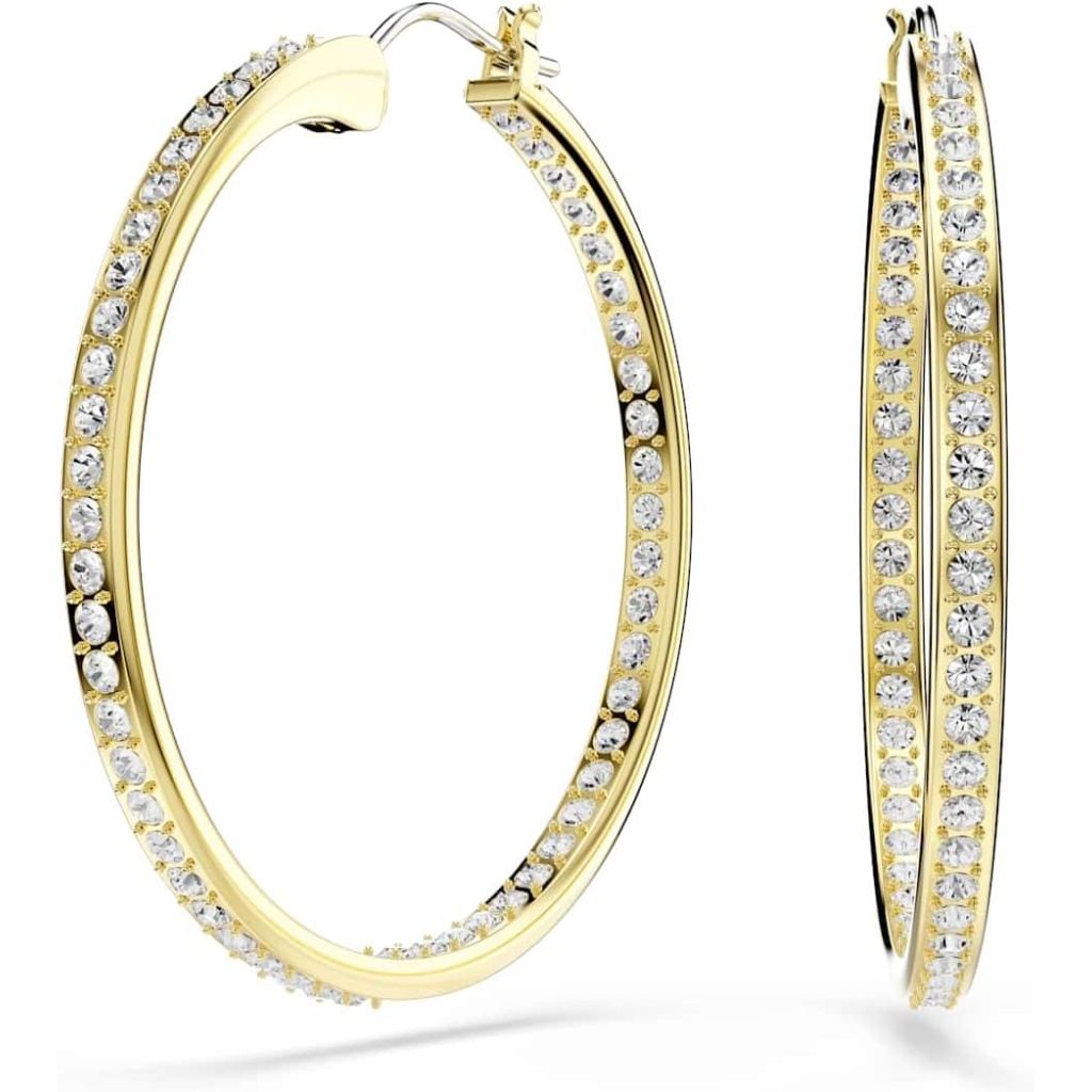Swarovski Sommerset hoop earrings, White, Gold-tone finish