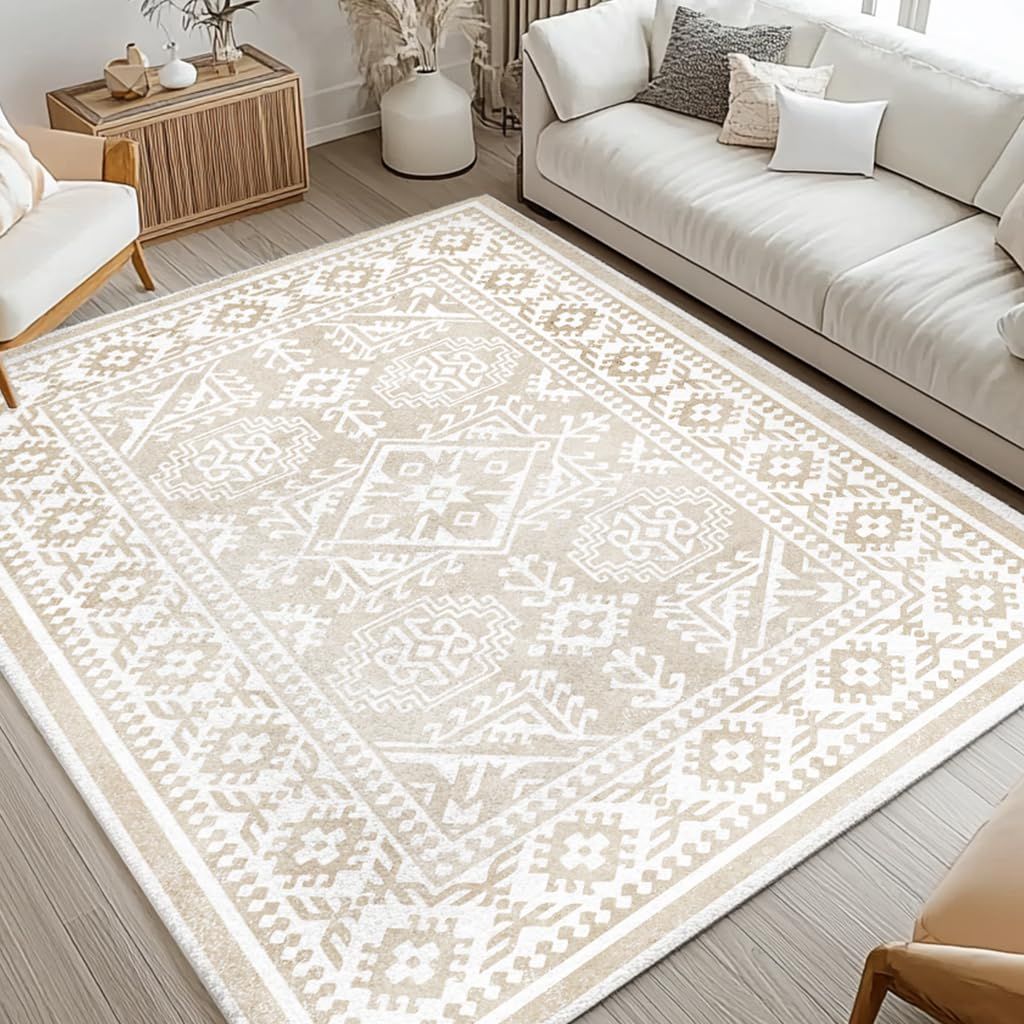 Comfwell Beige Rug 5x7 Area Rug Non Slip Machine Washable, Beige