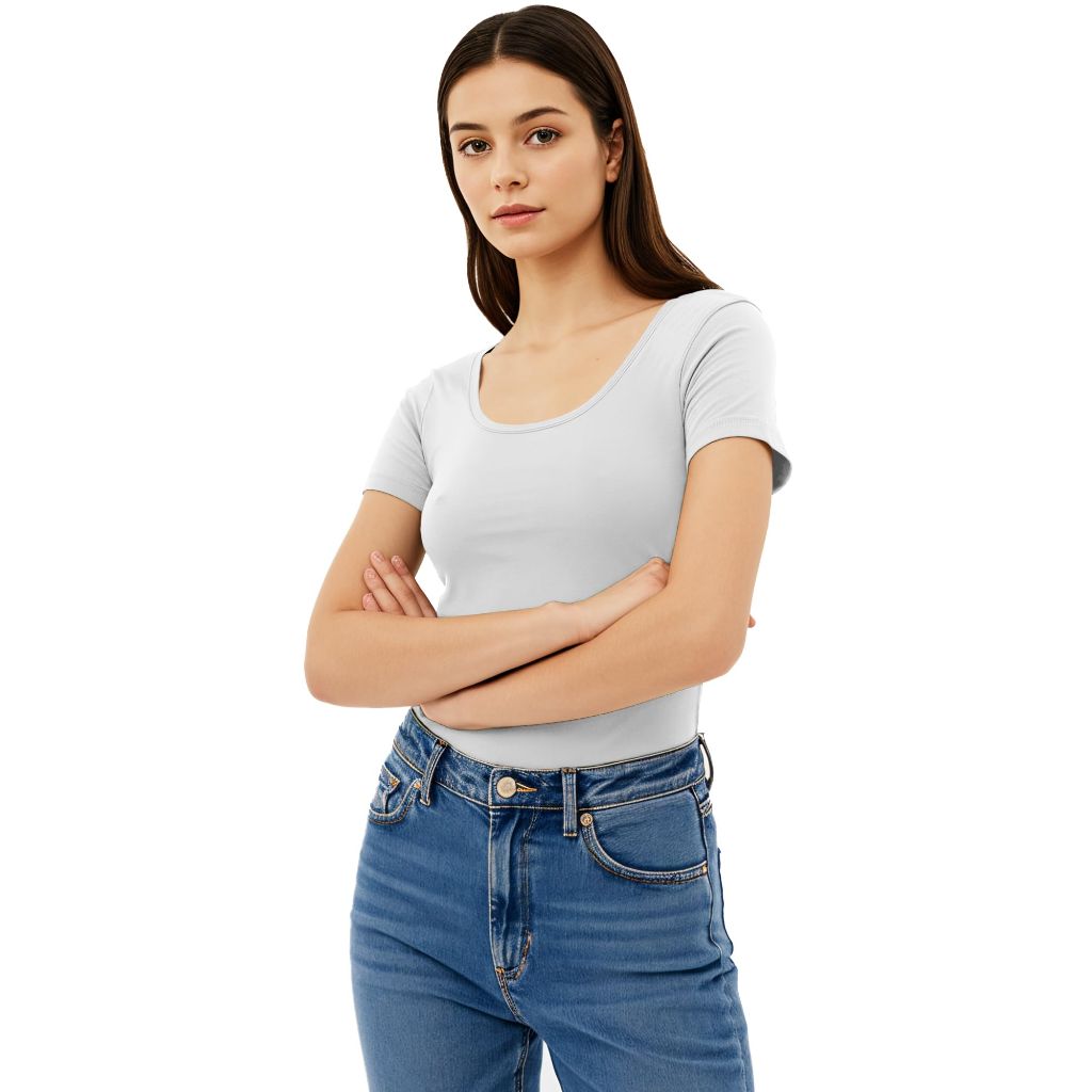 SZ M, Emmalise Women's Short Sleeve Tshirt Scoop Neck Tee Value Set (3Pk, Blk, Wht, Charcoal,)