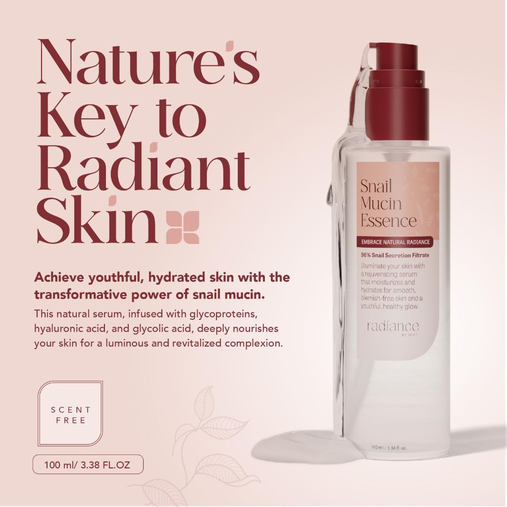Radiance Snail Mucin Serum with Advanced Snail 96% Mucin Power Essence, 3.38 fl oz, 100ml