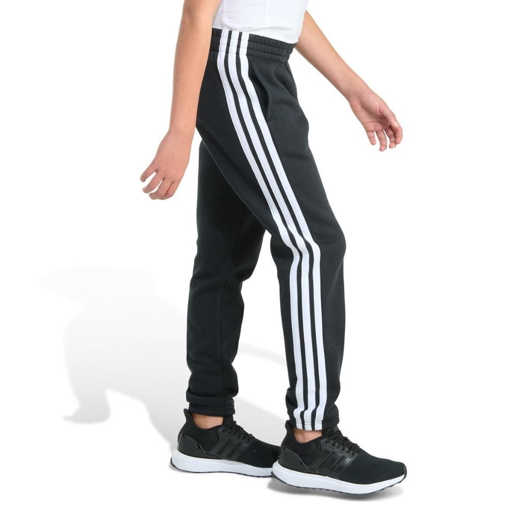 adidas Boys Essential Fleece 3 Stripe Joggers - Black, Medium