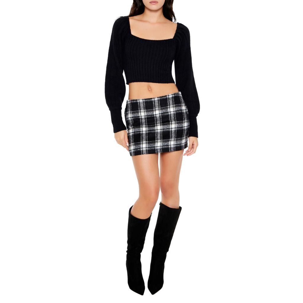 SZ XS, Forever 21 Women's Cropped Rib-Knit Sweater | Black