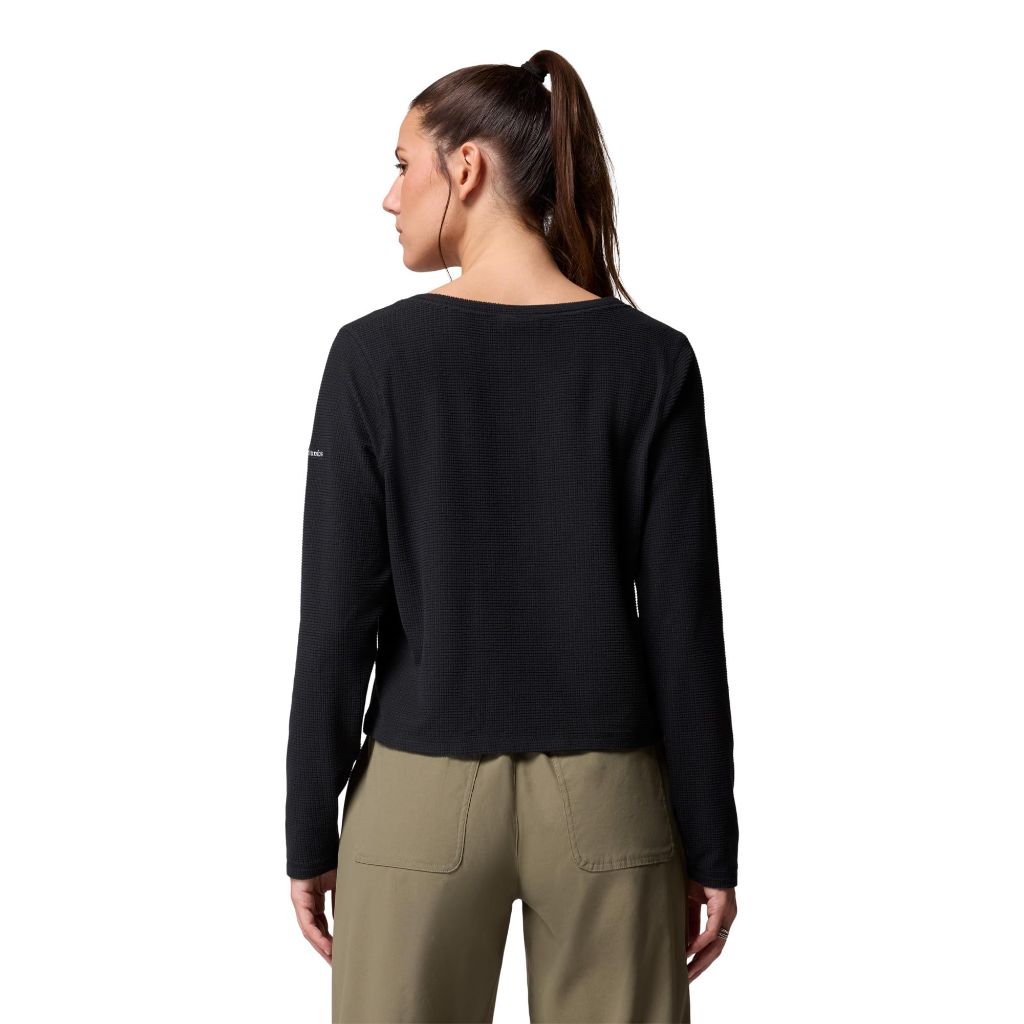 Columbia Womens Brea Falls Grid Henley Long Sleeve, Black, Large