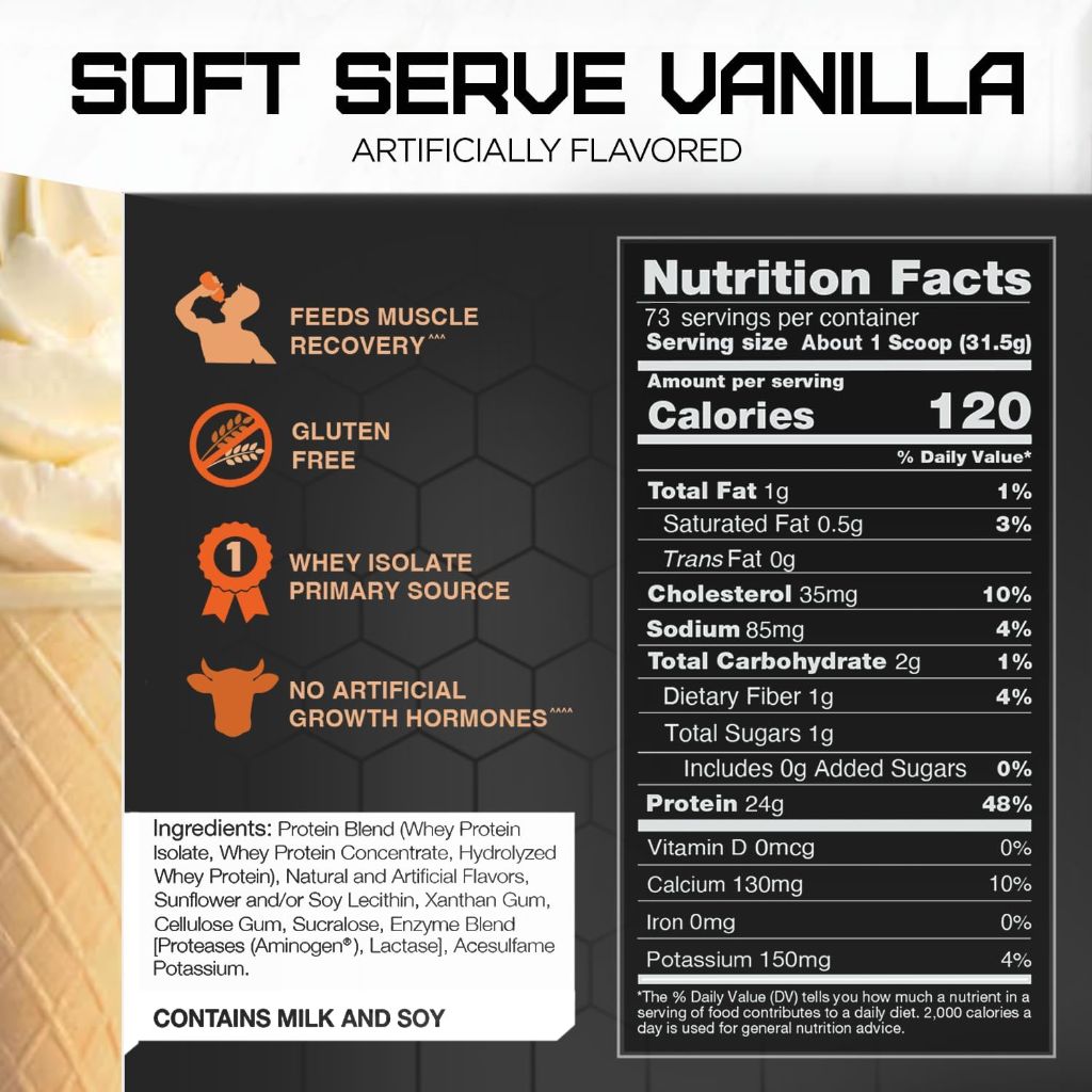 Rival Nutrition Rival Whey Isolate Protein Powder, Soft Serve Vanilla, 5lb (72 Servings) *Damaged*