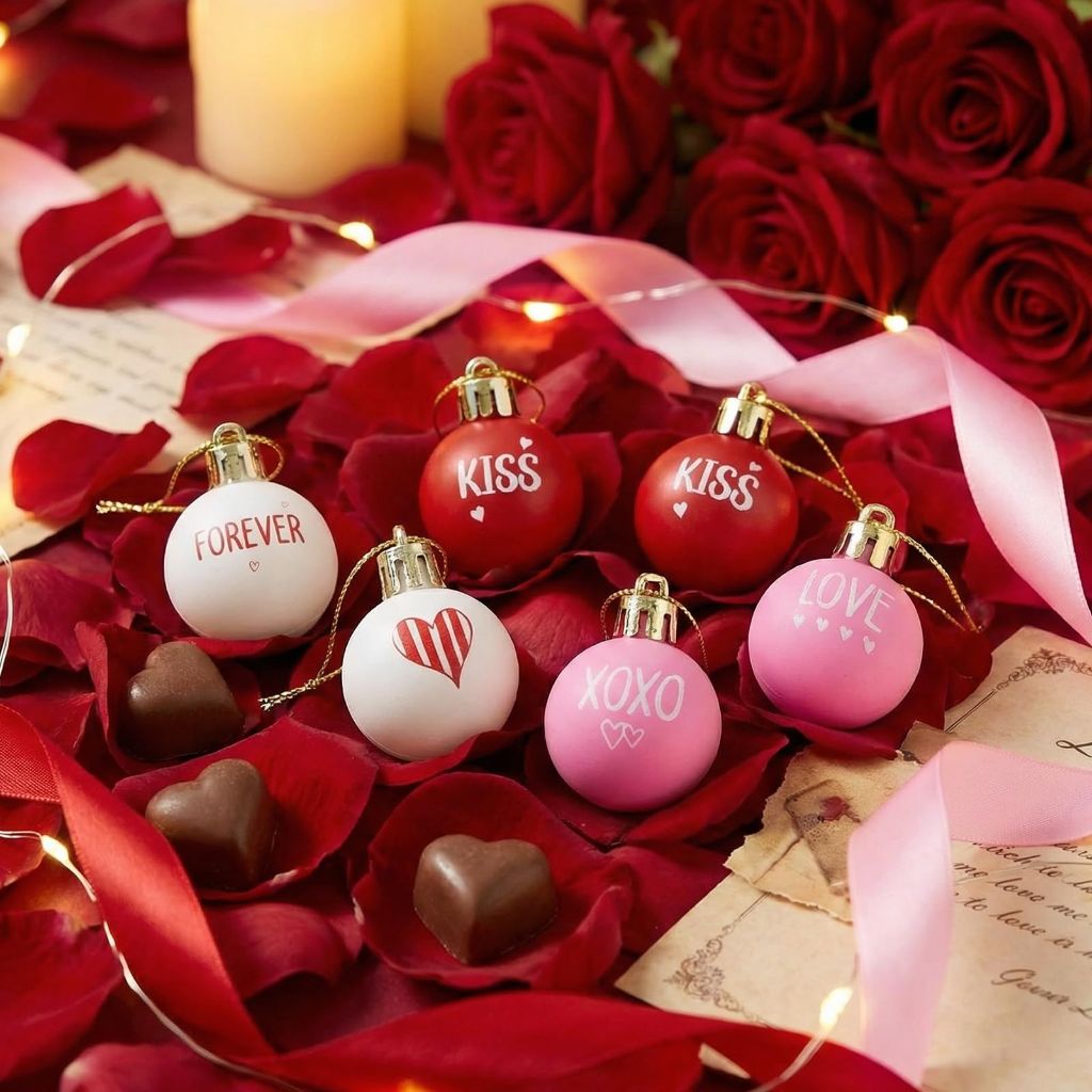 Soulchen Mini Valentines Day Balls Ornaments for Tree (1.18 Inch) - 48ct