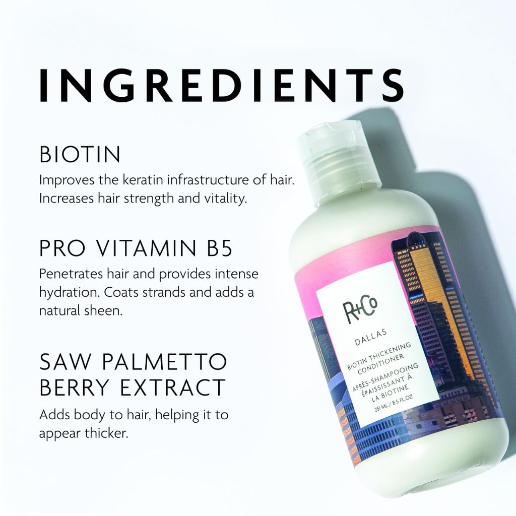 R+Co Dallas Biotin Thickening Conditioner | Weightless Hydration, Strengthens + Enhances Shine| 8.5 Oz