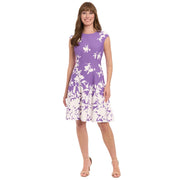 London Times Women's Dress, Deep Lavender-Ivory, 4