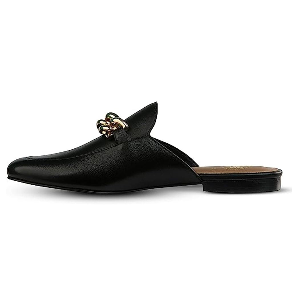 SZ 7M, JATAREA Women's Flat Mules | Round Toe Leather Slip-Ons for Any Summer Outing - BORNALI Black