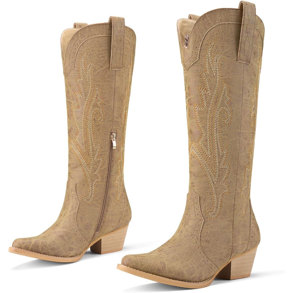 Rollda Women's Embroidered Knee-High Western - Brown Suede, Size 8.5