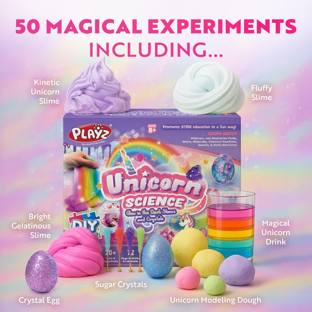 Playz Unicorn Slime & Crystals 100+ Science Experiments Kit Gift for Kids Age 8-12