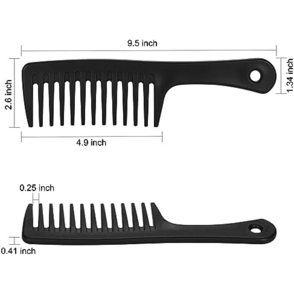 Wide Tooth Anti-Knotting Comb - Anti-Static and Durable, Suitable for Wet or Dry, Long or Short Hair, Reduces Tangling and Hair Loss (Black)
