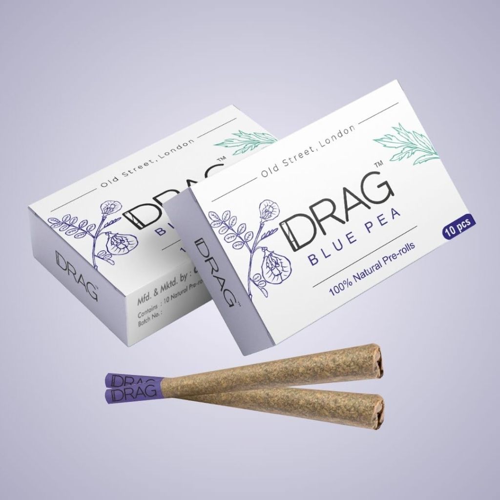 Drag Blue Pea, 10x2 Smooth and Subtle Herbal smokes (1 1/4 size), Blend of Baby Mugwort Leaves, Himalayan Sage and Blue Pea Petals, Nicotine Free, Tobacco Free, Relieve stress and Enhance your mood