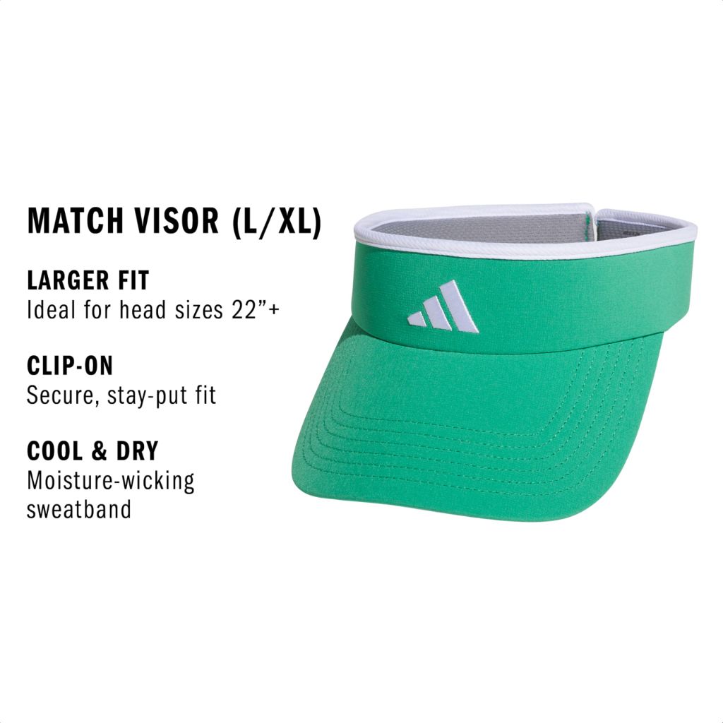 adidas Women's Match Athletic Clip-On Sun Visor - Semi Court Green/White (L/XL)