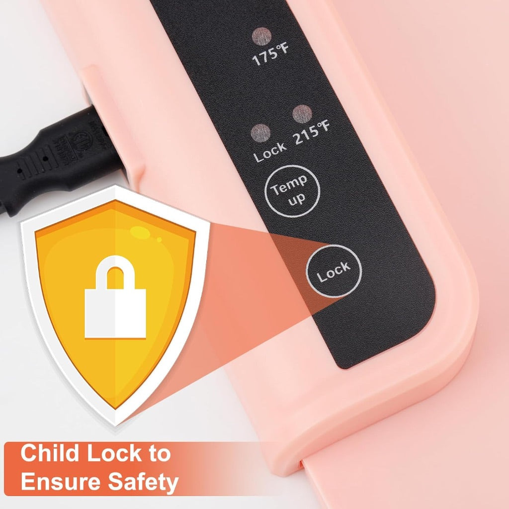 Food Warming Mat - Full Surface Heating, Portable, 3 Temperature Settings - Pink