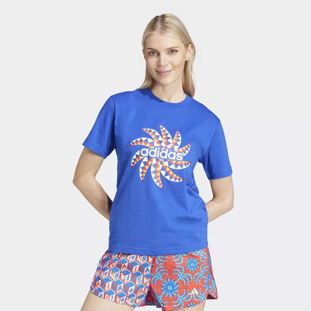 adidas Women's x FARM Rio Graphic Tee - Bold Blue, XXS