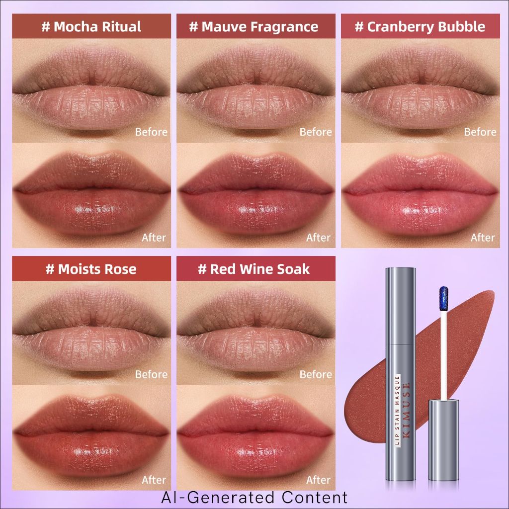 KIMUSE 5 Colors Lip Stain Masque - Long-Lasting Waterproof Lip Tint, Smudge-Proof Matte Lip Stains for All-Day Wear