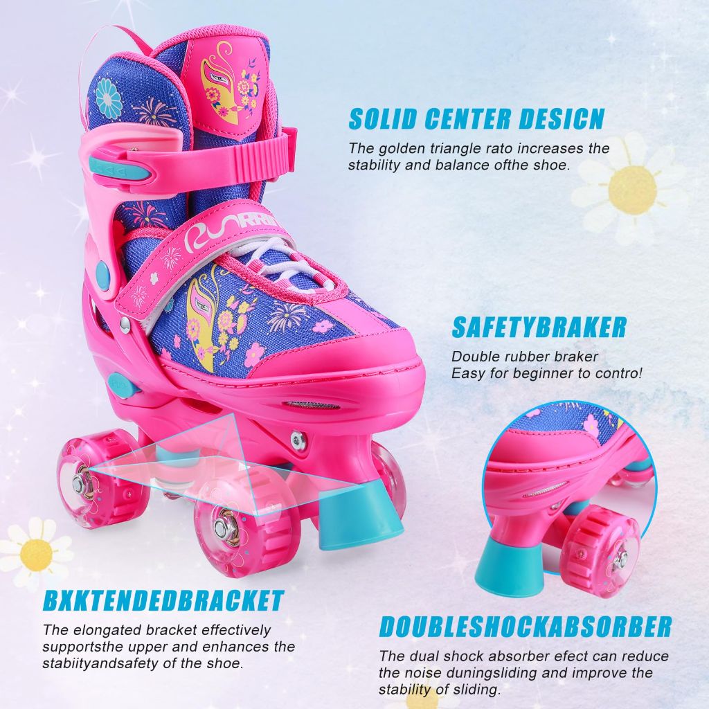 RunRRIn Adjustable Kids Roller Skates for Girls Boys with Light Up Wheels –Skates for Kids Ages 6-12, Toddler 3-5, Youth and Women Beginners Indoor and Outdoor