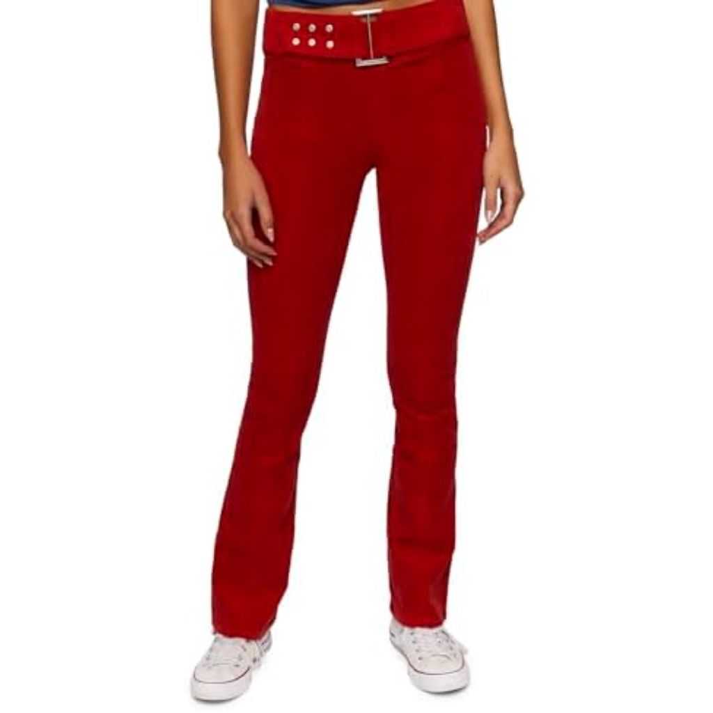 Forever 21 Women's Corduroy Belted Flare Pants - Ruby, Size XS