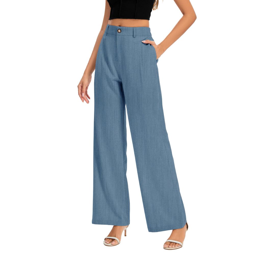 FUNYYZO Women High Waisted Pants, Blue, Small