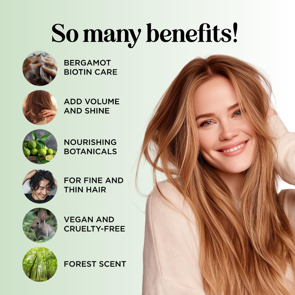 Woodsy Biotin Shampoo for Thinning Hair - Rosemary Bergamot Spruce & Tea Tree Oils - (16 Fl Oz)