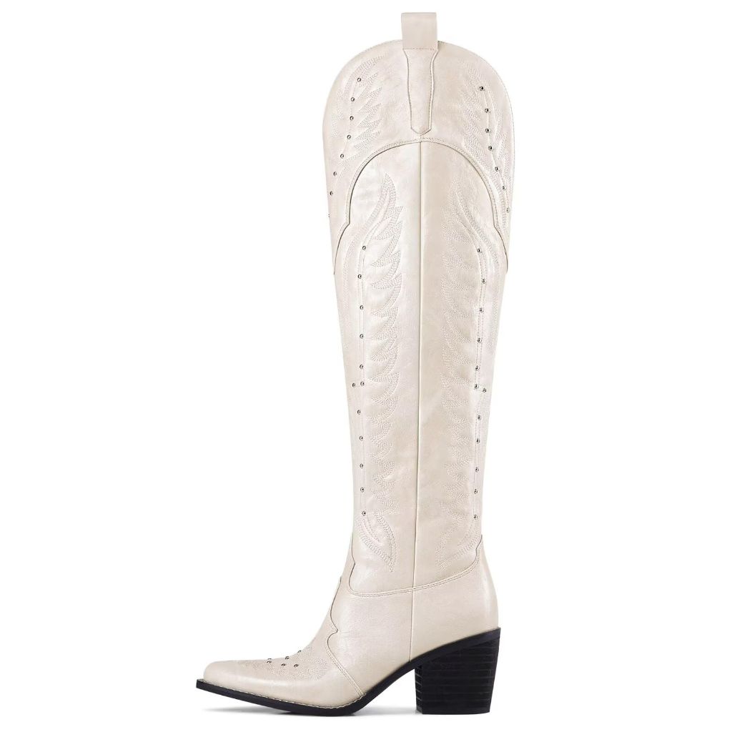 SZ 9.5, GPXGPX Women's Embroidered Cowboy Boots Over the Knee Western Boots Wide Calf