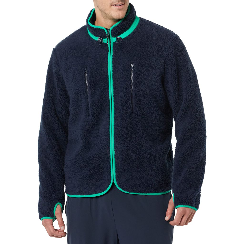 SZ L, Amazon Essentials Men's Teddy Fleece Full-Zip Jacket, Dark Navy